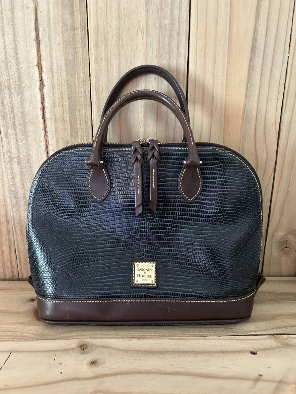 Dooney & Bourke Lizard Embossed Leather Domed Satchel Handbag
